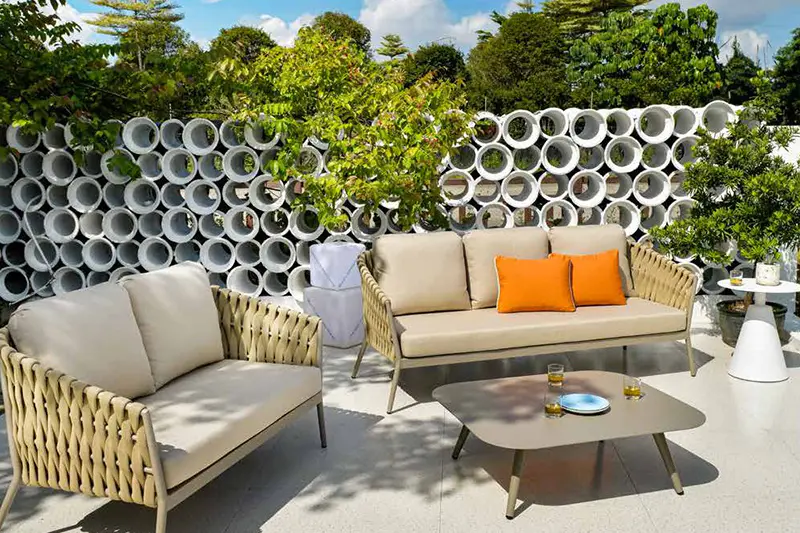 Patio Sofa Set with Textilene Woven Rope & Aluminium Tabe Frame
