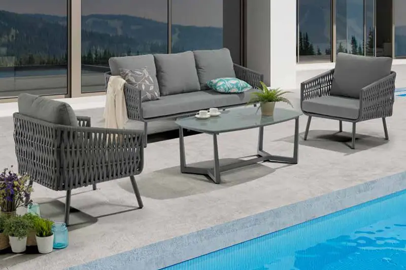 Outdoor Aluminum Lounge Sofa Set with Olefin Woven Rope