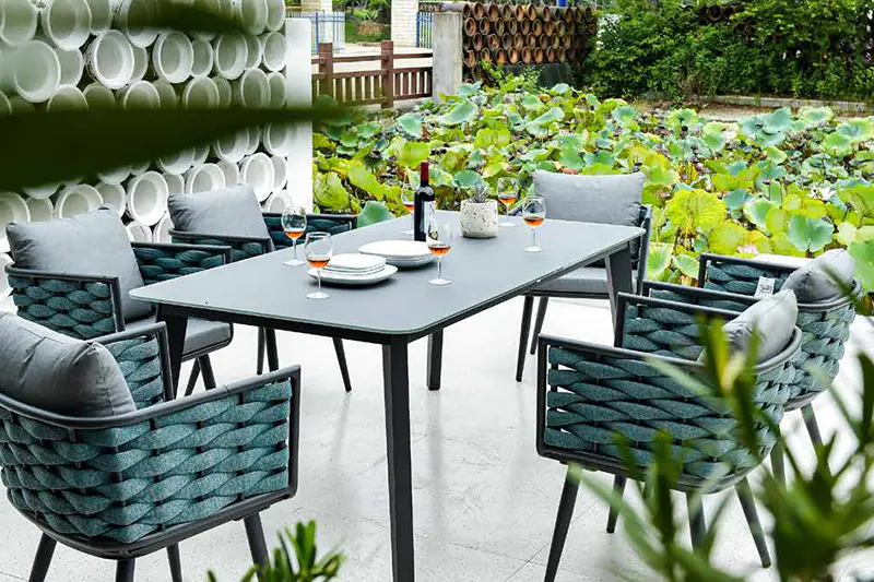 6 Seaters Aluminum Outdoor Furniture Dining Table Chairs