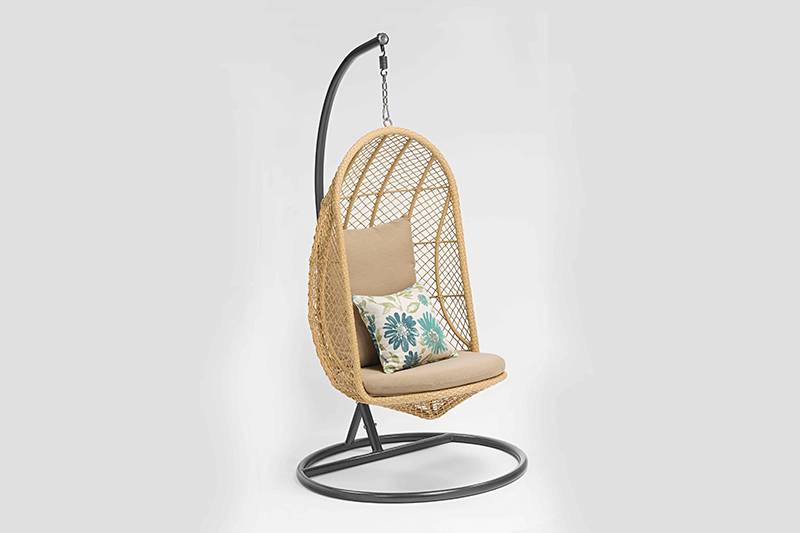 Aluminium Hanging Chair with Woven Wicker and Sunbrella Fabric