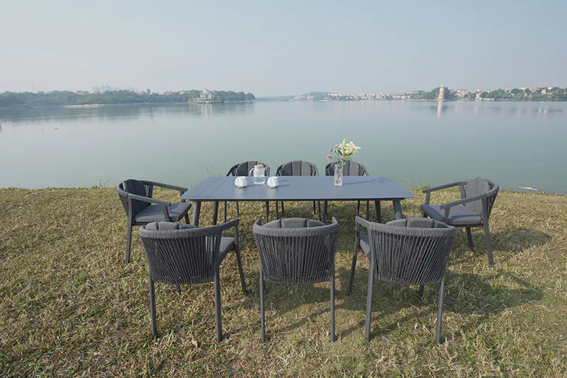 8 Pieces Patio Furniture Outdoor Aluminium Extendable Dining Table Set